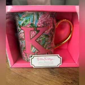 Lilly Pulitzer Initial “K” Ceramic Mug with Gold Handle NIB